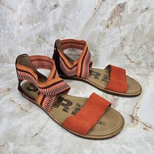 Sorel Women's Ella II Cross Strap Flat Sandals - Orange Suede Leather Size 9.5